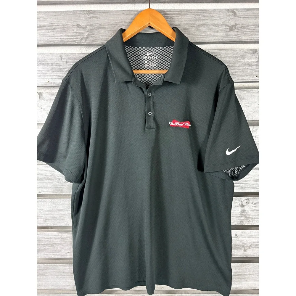 Nike Dri-FIT Mens XL Polo Shirt Black The Bud Man Budweiser Beer Short Sleeve